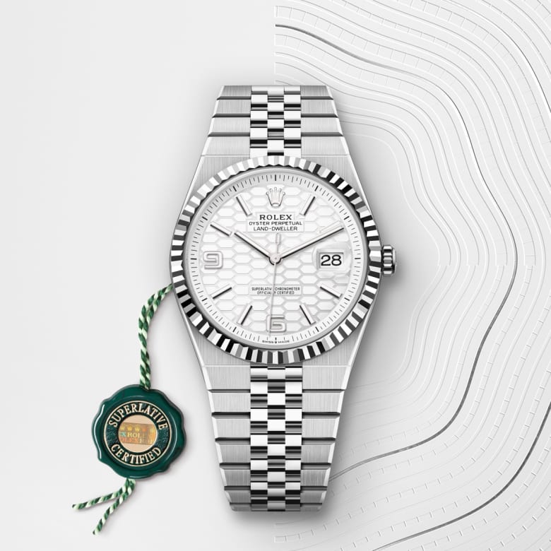 rolex Land-Dweller in White Rolesor - combination of Oystersteel and white gold, M127334-0001 - Globaltimepieces